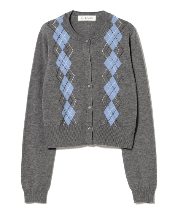 Ray BEAMS アーガイル柄 カーディガン Ray BEAMS（レイ ビームス）アーガイル クルーネック カーディガン