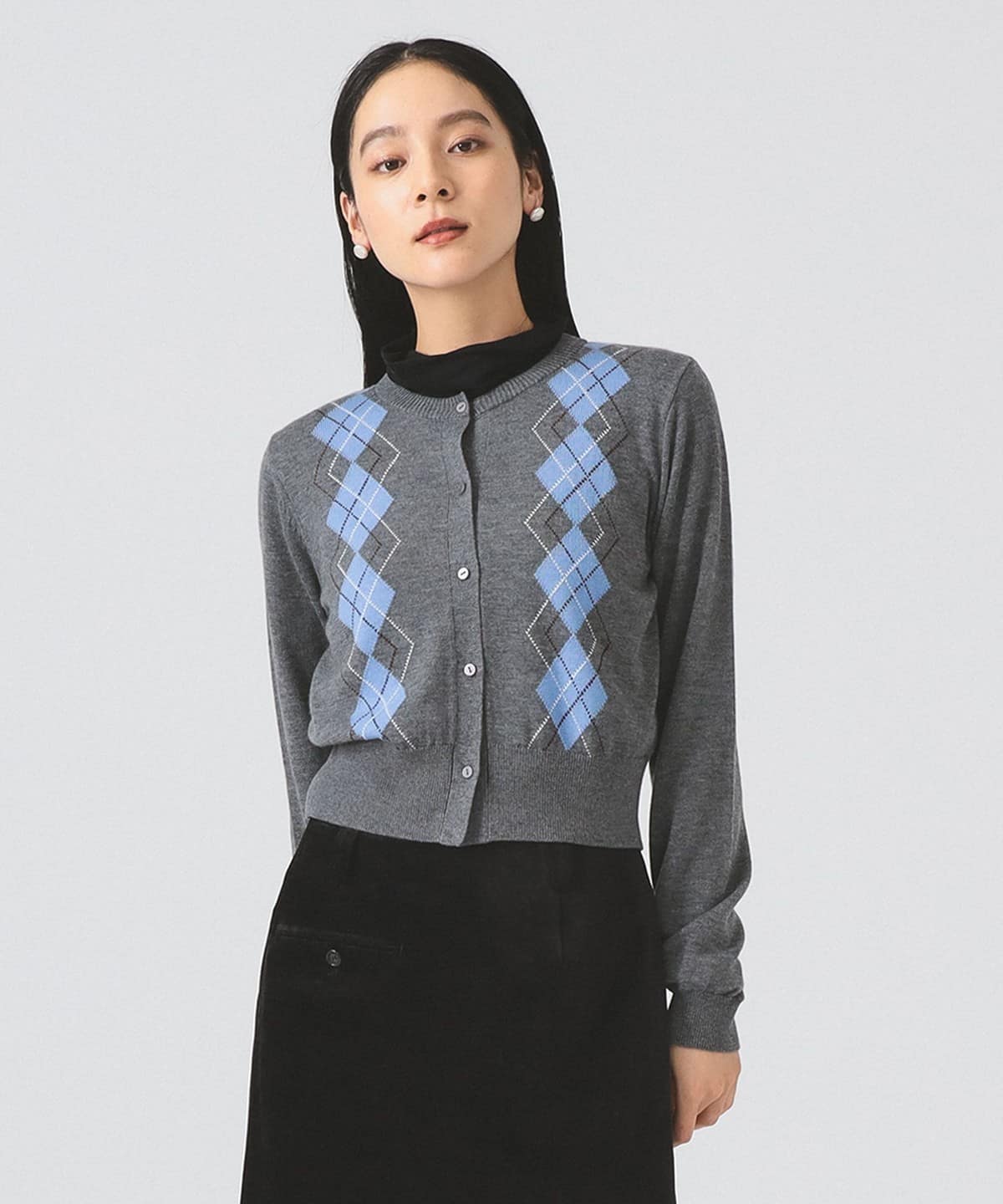 アーガイル クルーネック カーディガン トップス WOMEN GREY ONE SIZE アーガイル クルーネック カーディガン トップス WOMEN GREY ONE SIZE