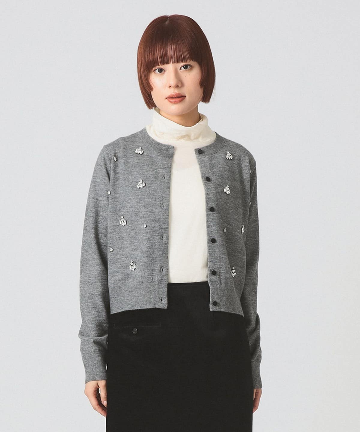 ビジュー クルーネック カーディガン トップス WOMEN GREY ONE SIZE ビジュー クルーネック カーディガン トップス WOMEN GREY ONE SIZE
