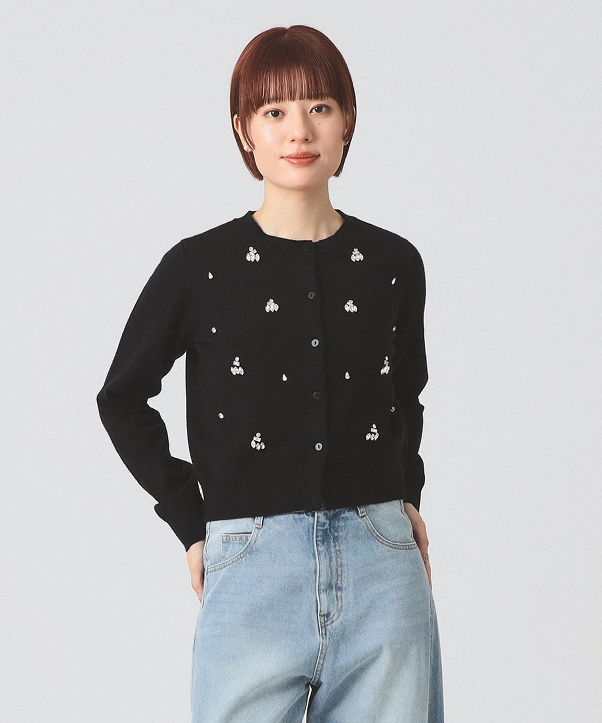 Ray BEAMS（レイ ビームス）ビジュー クルーネック カーディガン