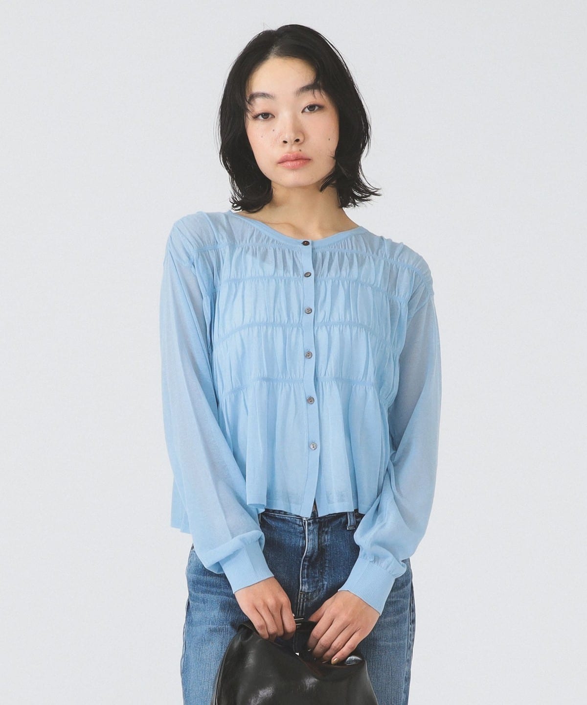 Ray BEAMS レイビームス シアートップスカーディガン Ray BEAMS（レイ ビームス）シアーシャーリング クルーネック