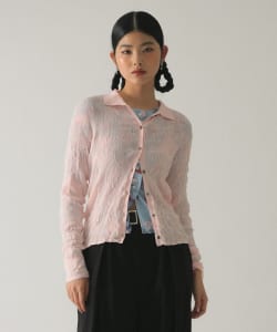 【+10%ポイントUP】シアー リブ ニット ポロ カーディガン