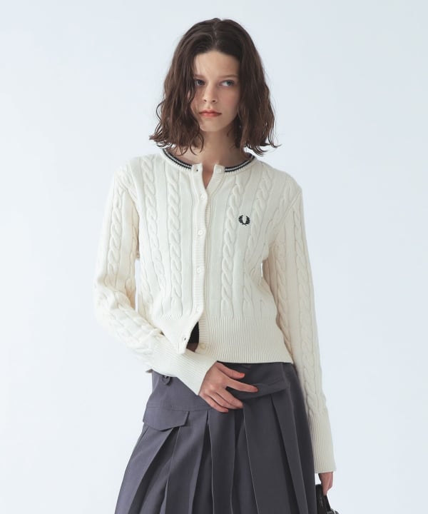 【+10%ポイントUP】【別注】FRED PERRY / ケーブル ニット カーディガン Model：H170 B82 W58 H85　Size：10