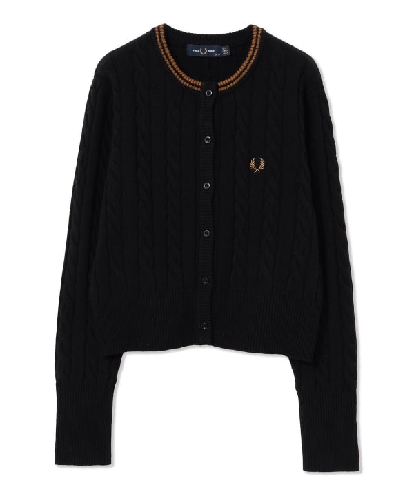 【+10%ポイントUP】【別注】FRED PERRY / ケーブル ニット カーディガン BLACK