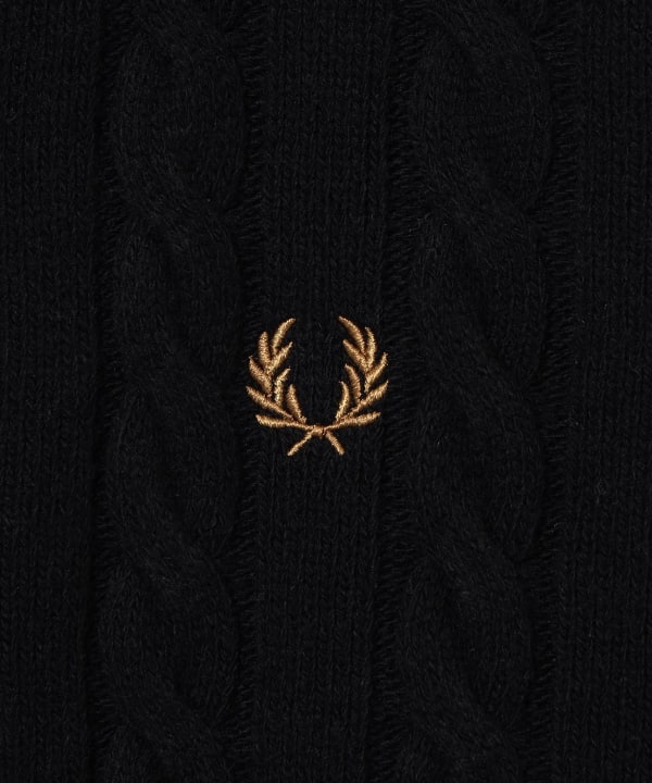 【+10%ポイントUP】【別注】FRED PERRY / ケーブル ニット カーディガン BLACK
