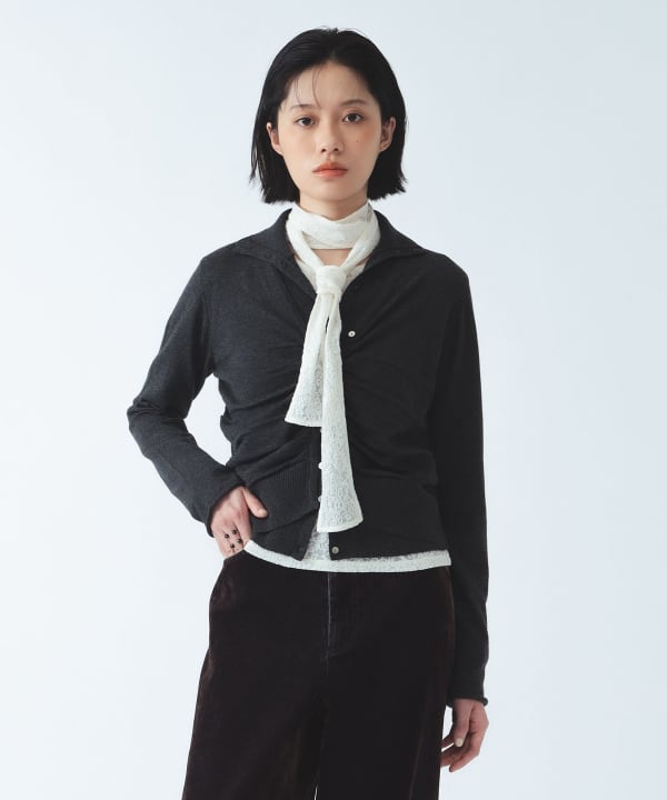 ハイネック レイヤード Vネック カーディガン Model：H177 B77 W59 H87　Size：ONE SIZE