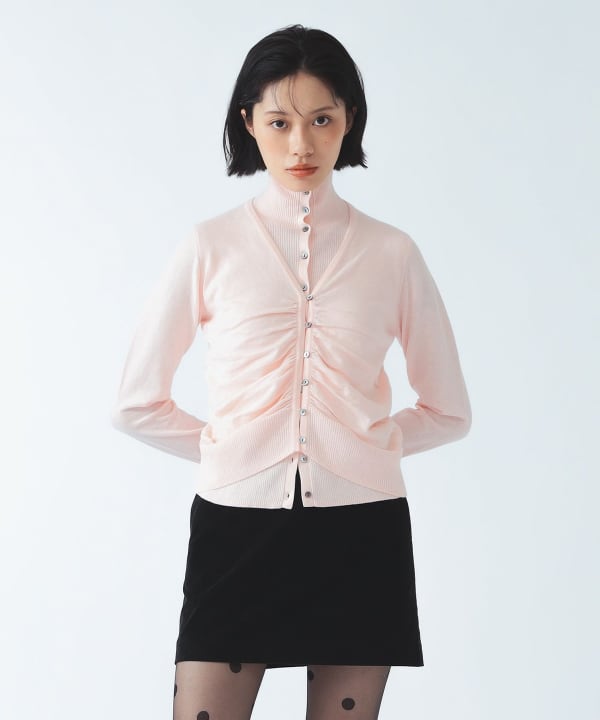 ハイネック レイヤード Vネック カーディガン Model：H177 B77 W59 H87　Size：ONE SIZE