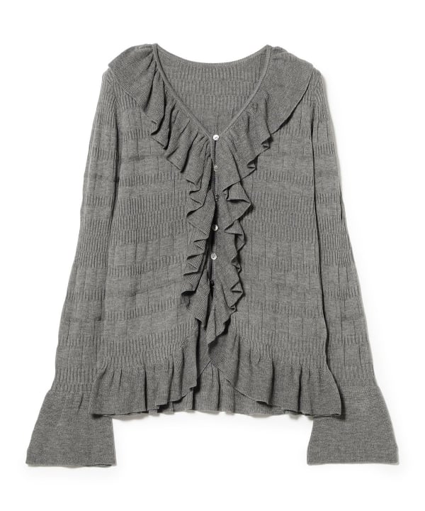 Ribbed Ruffle V-Neck Cardigan