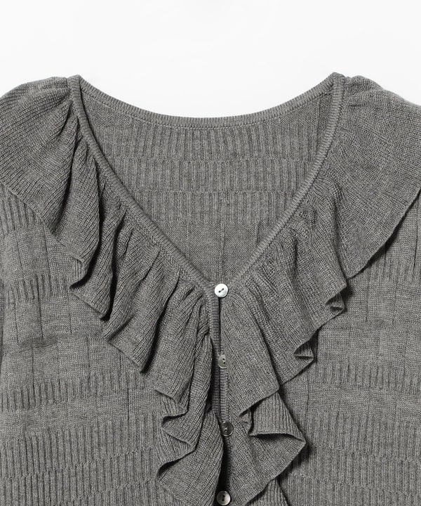 Ribbed Ruffle V-Neck Cardigan