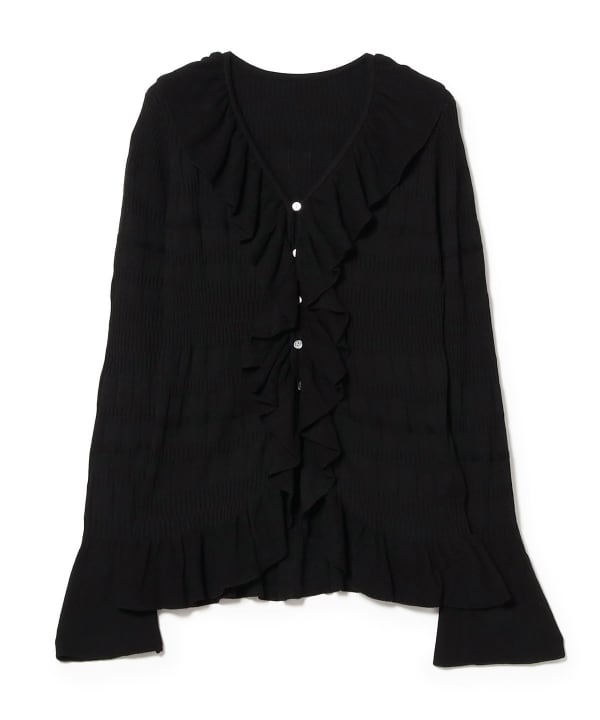 Ribbed Ruffle V-Neck Cardigan
