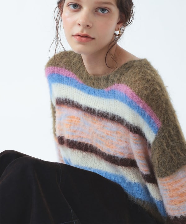 ミックス マルチボーダー クルーネック