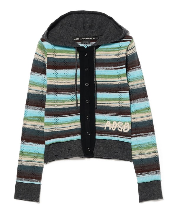 ANDERSSON BELL / LAYERED MULTI-STRIPE HOODED CARDIGAN
