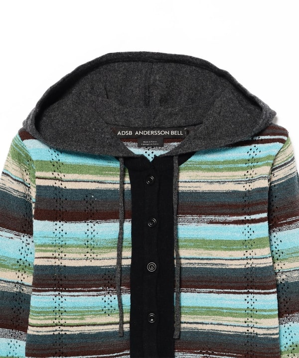ANDERSSON BELL / LAYERED MULTI-STRIPE HOODED CARDIGAN