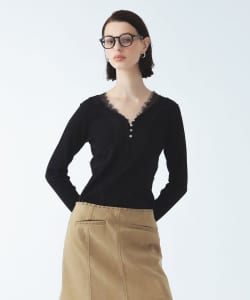 レース トリム Vネック トップス