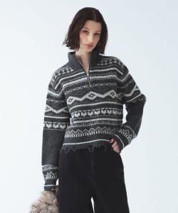 ノルディック柄 ハーフジップ ニット