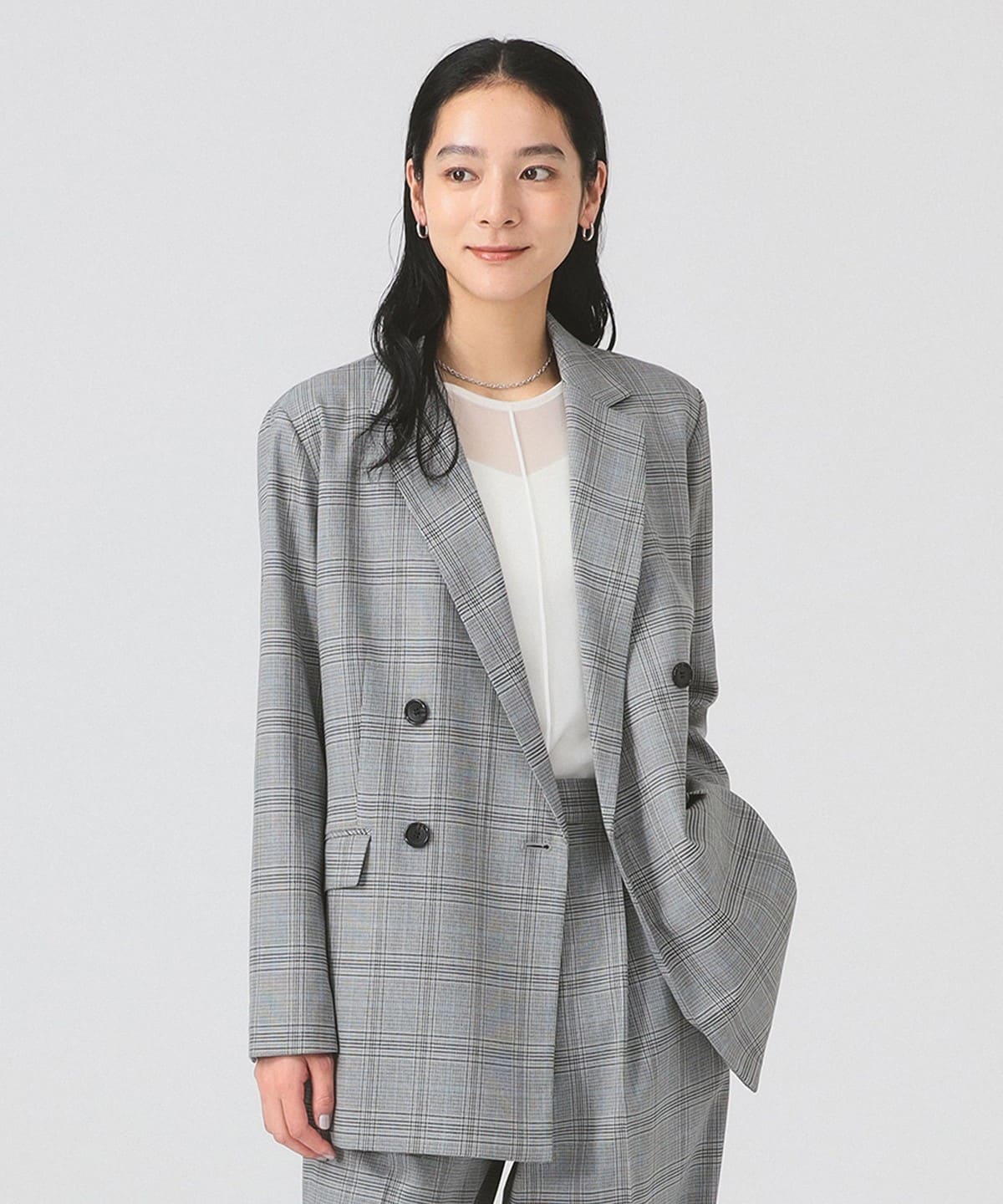 【+15%ポイントUP】チェック 4ボタン W ジャケット ジャケット WOMEN GREY 1 【+15%ポイントUP】チェック 4ボタン W ジャケット ジャケット WOMEN GREY 1