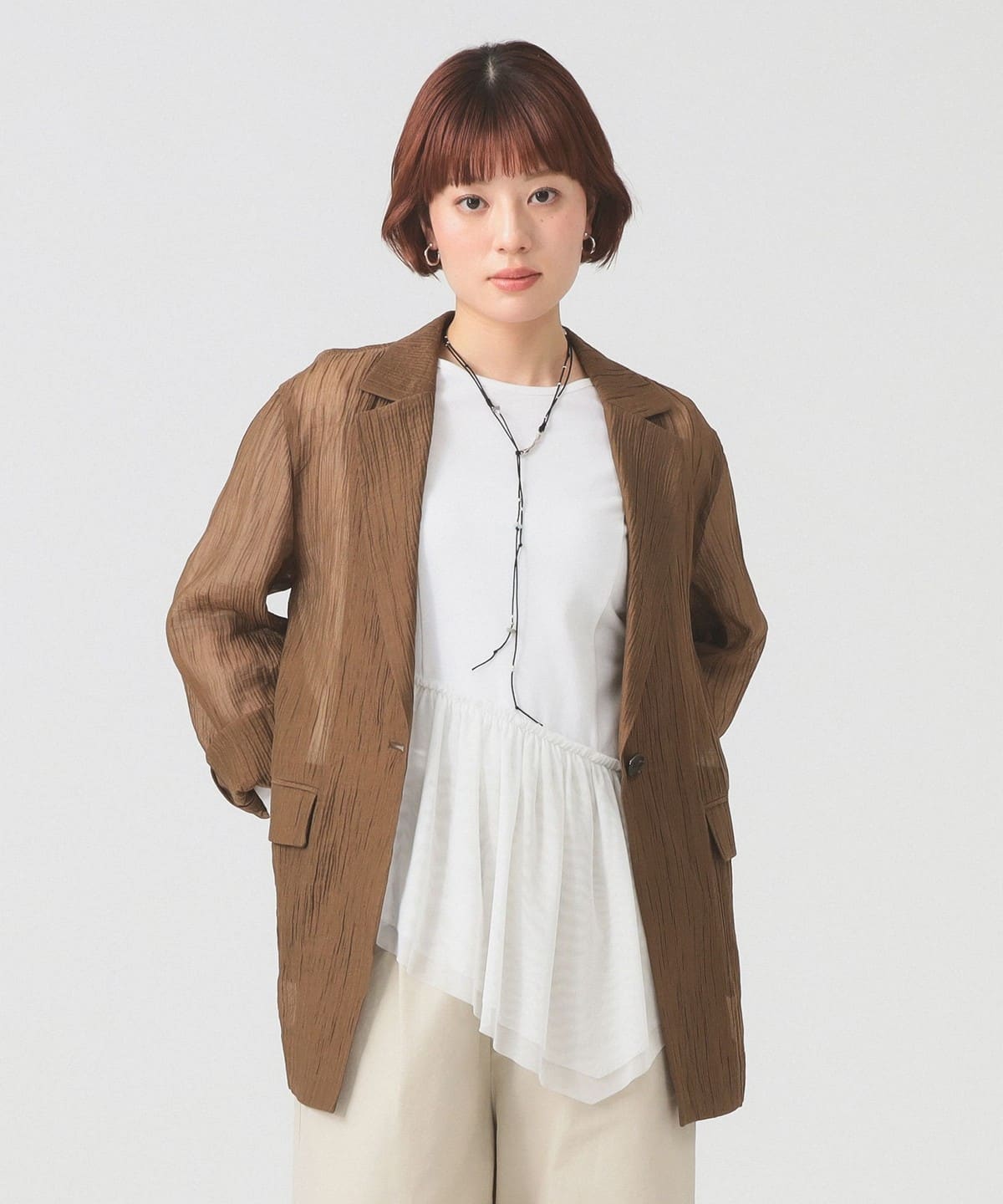 新品レイビームス ラムレザージャケット　ブラウンL 中古・古着通販】RAY BEAMS (レイ ビームス) ラムレザー ノーカラー