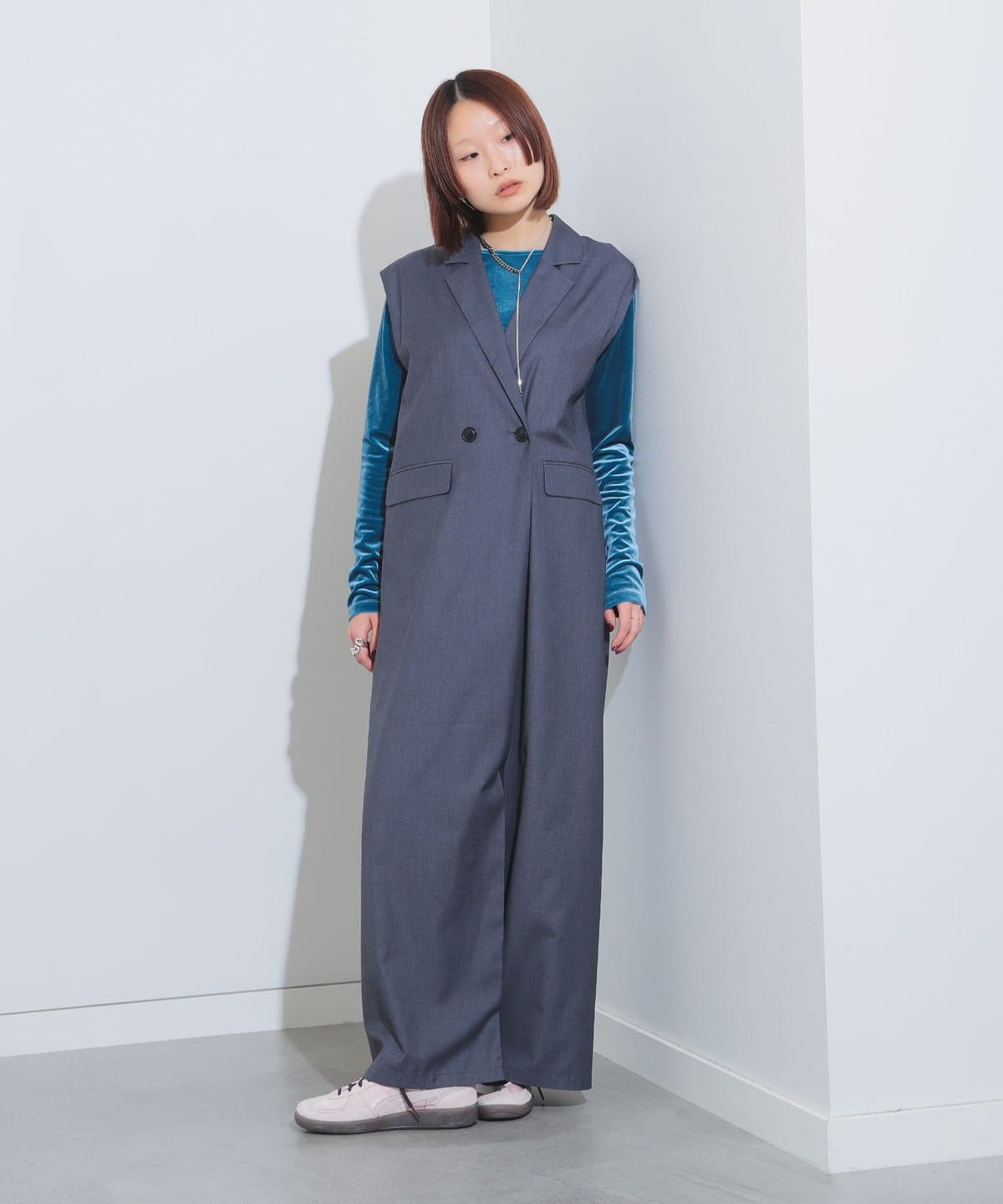 Ray BEAMS テーラードカラー サロペット グレー 1 Ray BEAMS（レイ ビームス）テーラードカラー サロペット