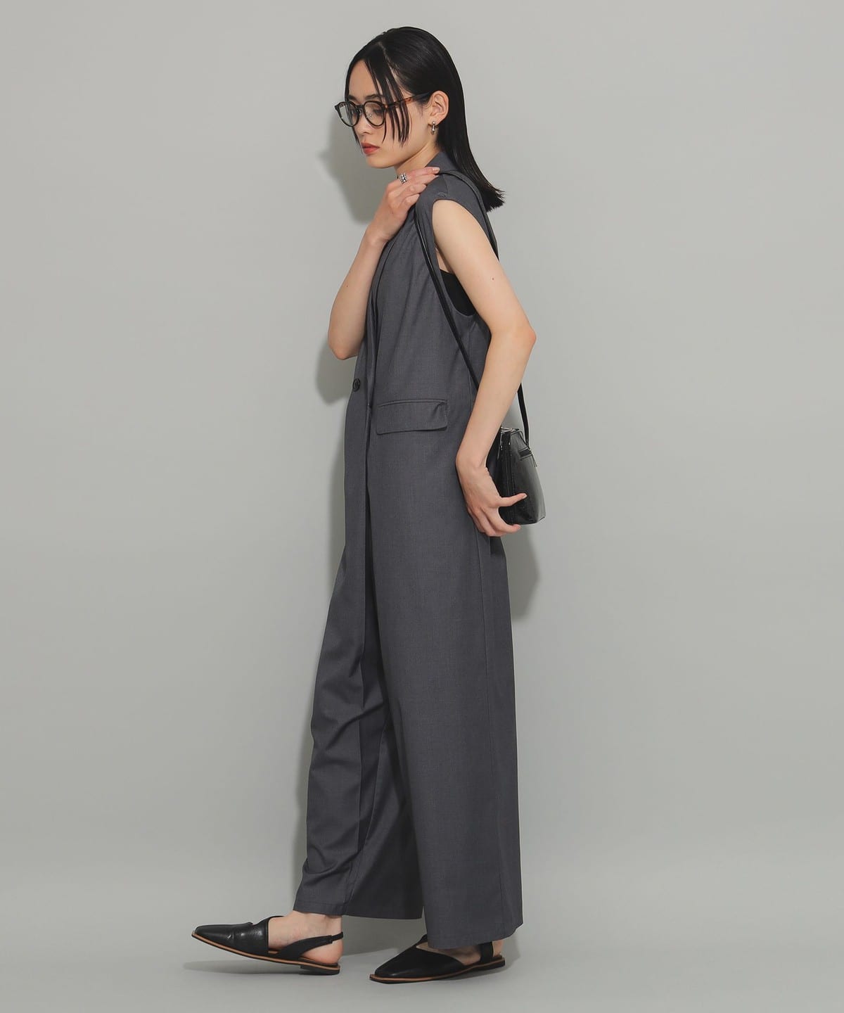 Ray BEAMS テーラードカラー サロペット グレー 1 Ray BEAMS サロペット オーバーオール テーラードカラー