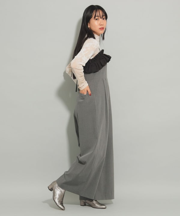 岡村裁縫店専用様♡ハイライズ ブレーストラウザーズ サロペット インディゴ Ray BEAMS (Ray BEAMS) Frill Gathered Overalls (pants