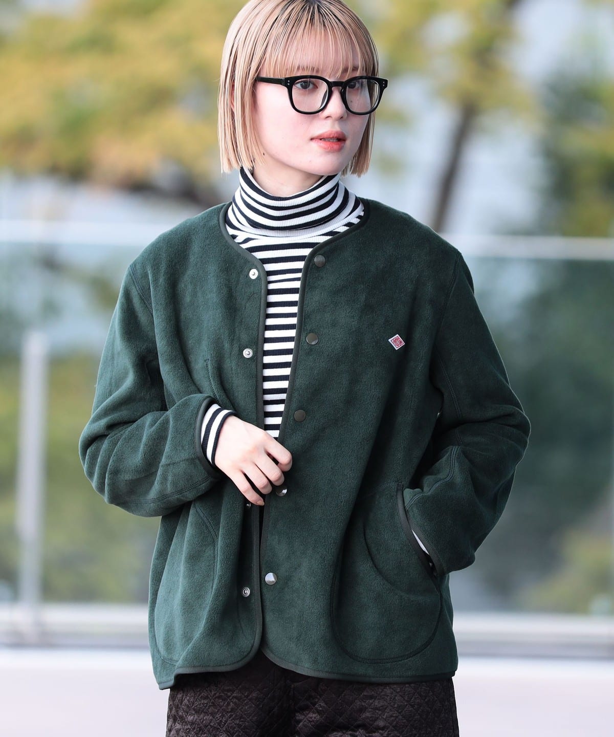 DANTON ダントン / ノーカラー フリース ジャケット ブルゾン WOMEN DARK GREEN 34 DANTON ダントン / ノーカラー フリース ジャケット ブルゾン WOMEN DARK GREEN 34