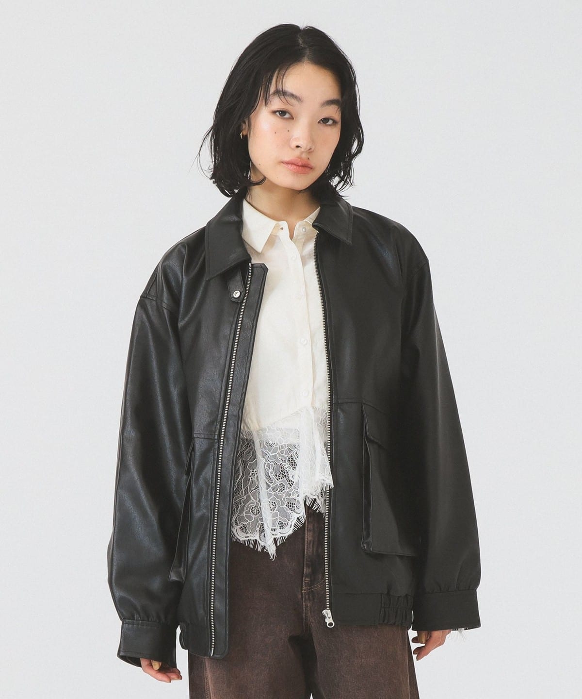 Ray BEAMS フェイクレザー フライトジャケット ライダース 革 ブルゾン Ray BEAMS（レイ ビームス）フェイクレザー フライト ジャケット