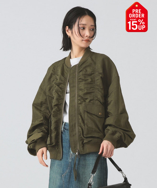 新品未使用Ray BEAMS MA-1ジャケット　グレー Ray BEAMS ma1 ma-1 アーム ギャザー MA-1 ブルゾン レディース