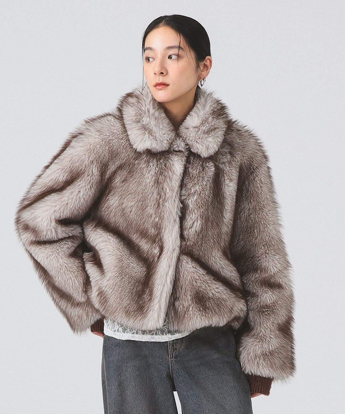 フェイクファー ショート ブルゾン ブルゾン WOMEN GREY 0 フェイクファー ショート ブルゾン ブルゾン WOMEN GREY 0