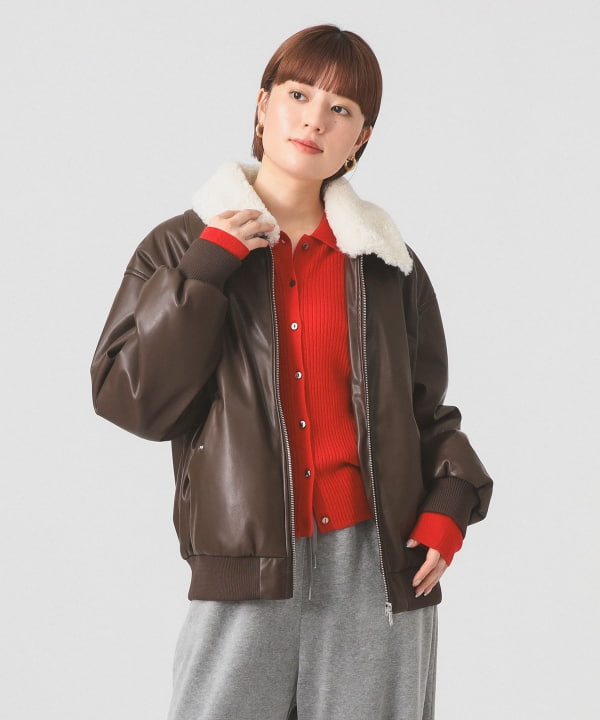 Ray BEAMS（レイ ビームス）フェイクレザー ナカワタボマー ブルゾン