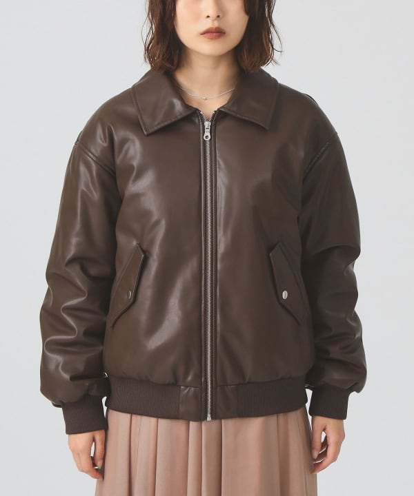 Ray BEAMS（レイ ビームス）フェイクレザー ナカワタボマー ブルゾン