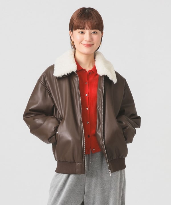 Ray BEAMS（レイ ビームス）フェイクレザー ナカワタボマー ブルゾン