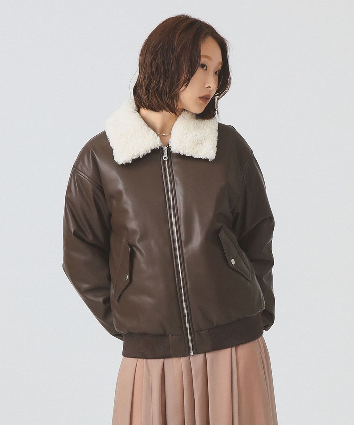 【Ray BEAMS】フェイクレザーブルゾン Ray BEAMS ブルゾン アウター フェイクレザー フライト