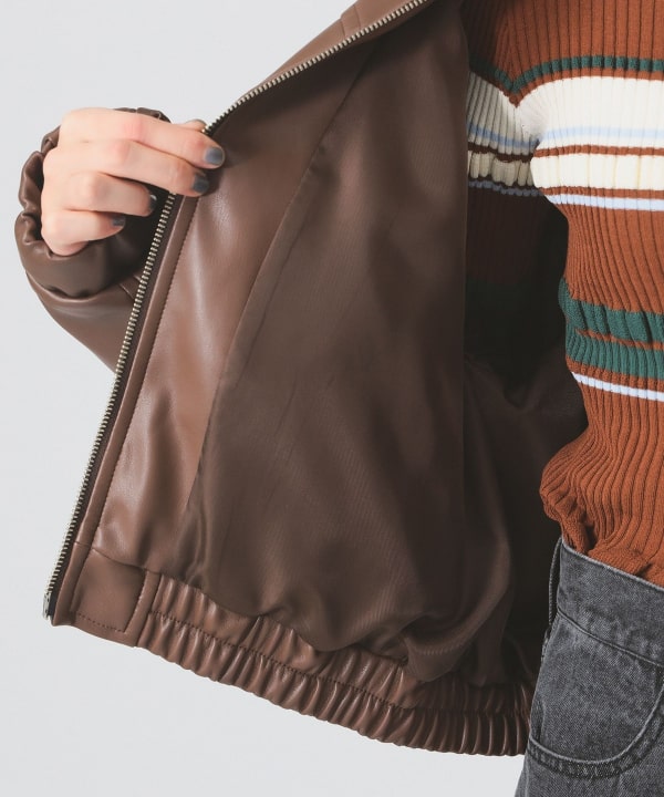 Ray BEAMS（レイ ビームス）フェイクレザー ジップ ブルゾン（ブルゾン