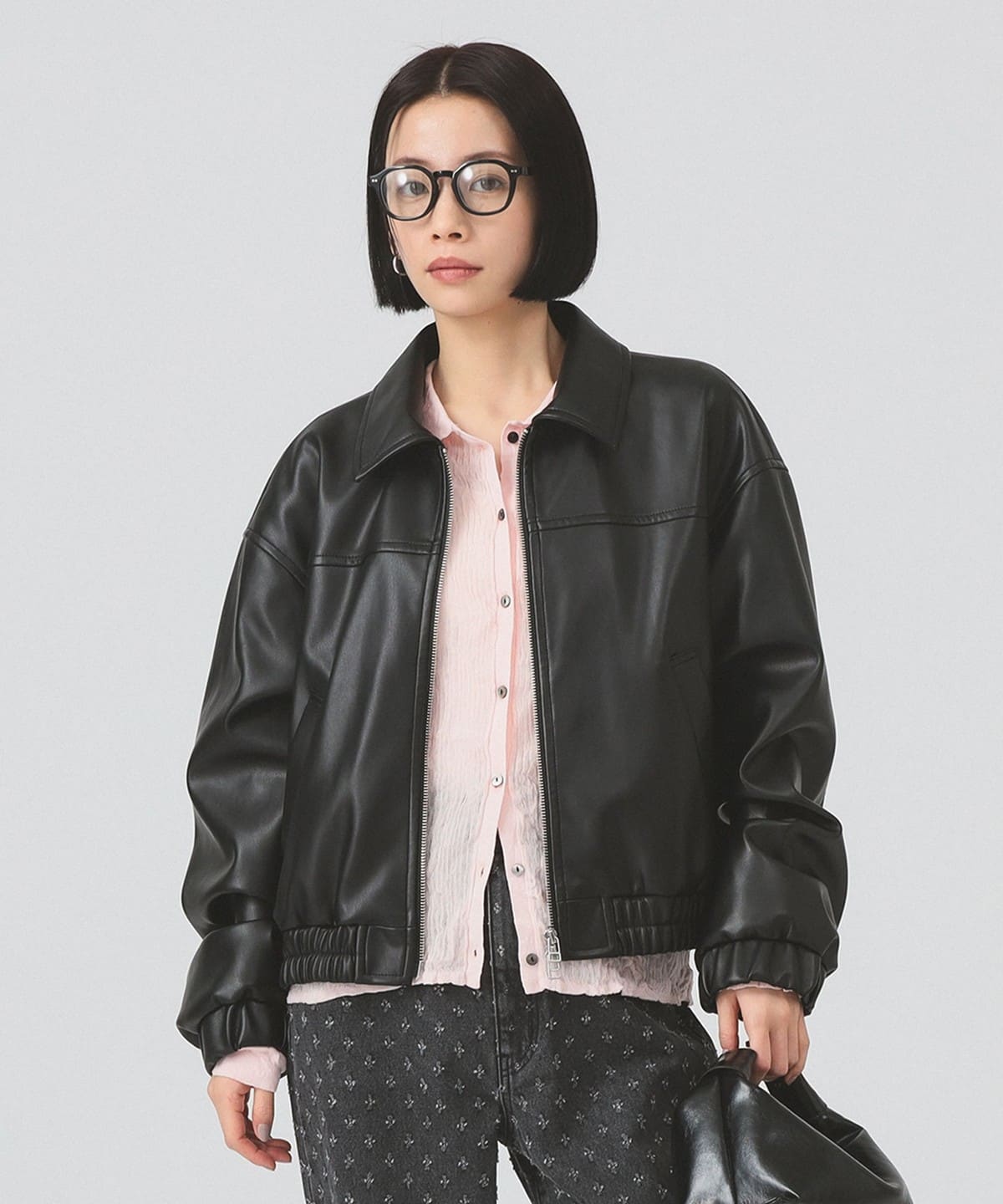 Ray BEAMS（レイ ビームス）フェイクレザー ジップ ブルゾン（ブルゾン