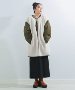 Ray BEAMS / 女裝 羔羊絨 拼接袖 鋪棉 大衣