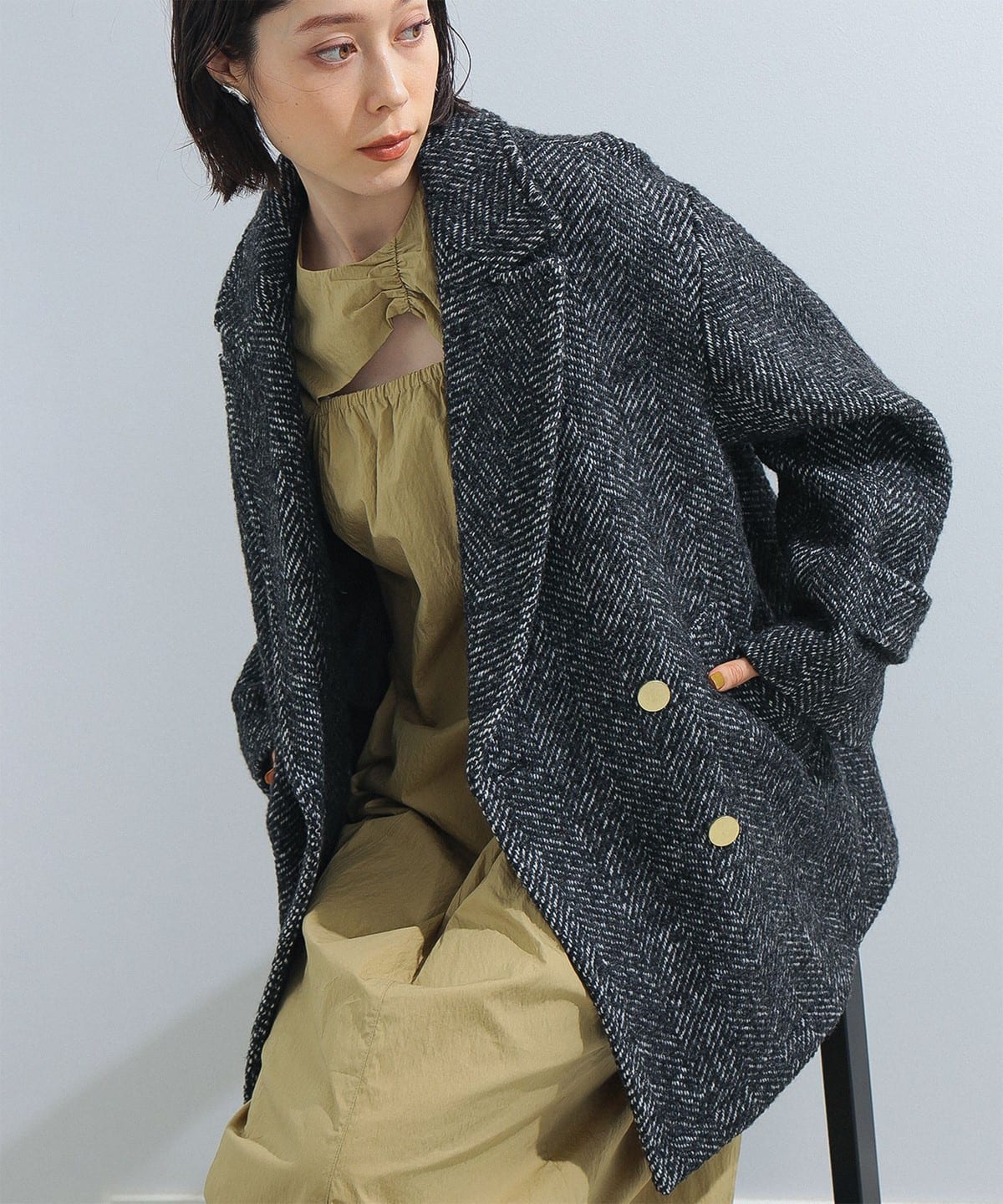 Ray BEAMS Ray BEAMS Ray BEAMS / Tweed double half coat