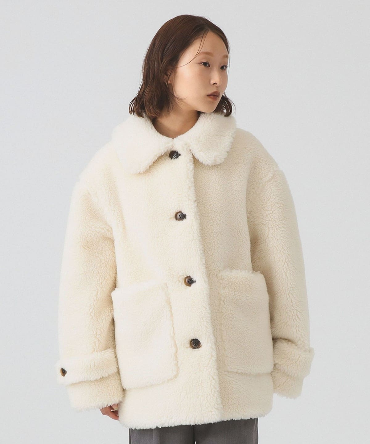 Ray BEAMS レイビームス オーバーサイズフレアピーコート ネイビー FRED PERRY x Ray BEAMS オーバーコート