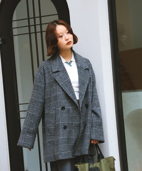 beams ray beams チェックダブルハーフコート Ray BEAMS（レイビームス）の「チェック ダブル ハーフ コート