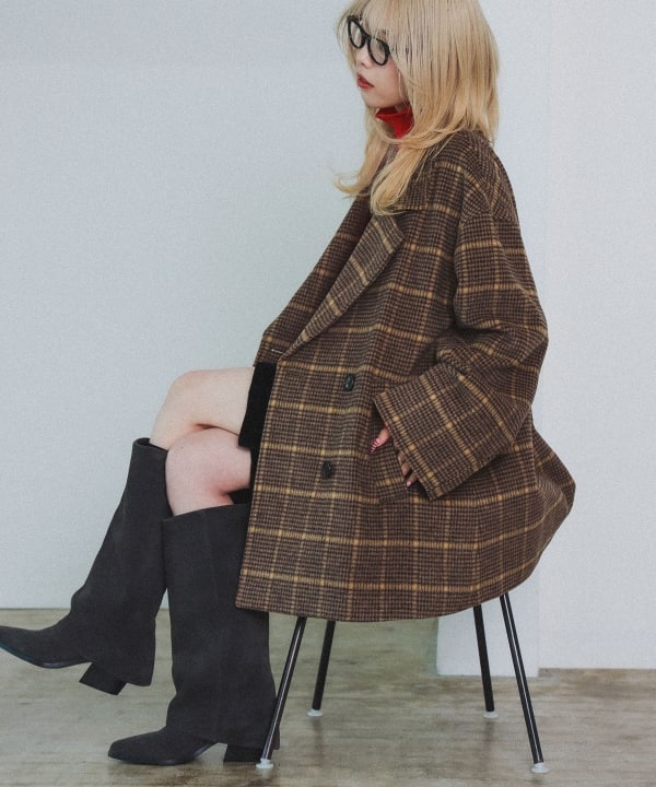 Ray BEAMS（レイ ビームス）チェック ビーバー ダブル ハーフコート