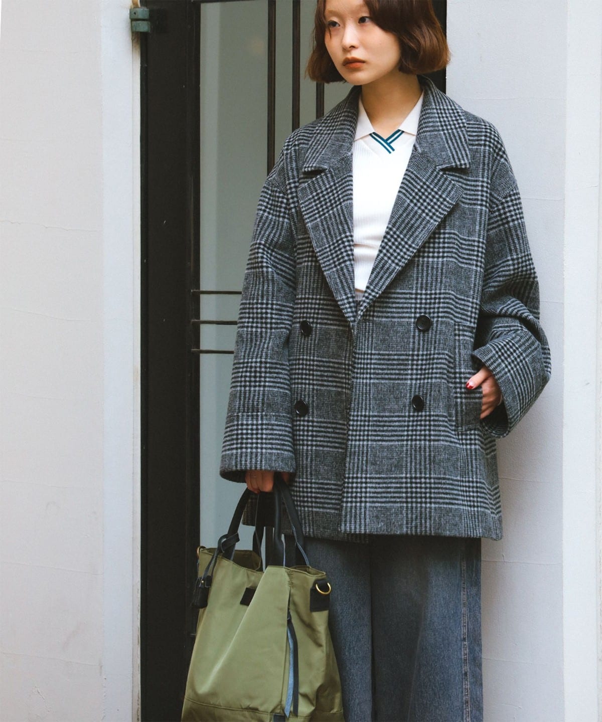 Ray BEAMS（レイ ビームス）チェック ビーバー ダブル ハーフコート