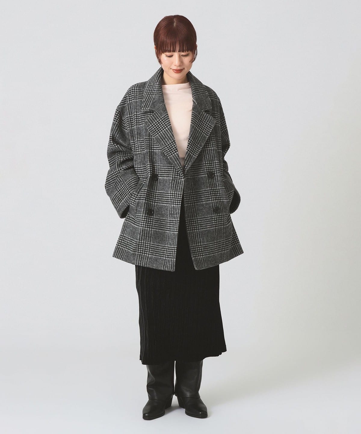 Ray BEAMS（レイ ビームス）チェック ビーバー ダブル ハーフコート