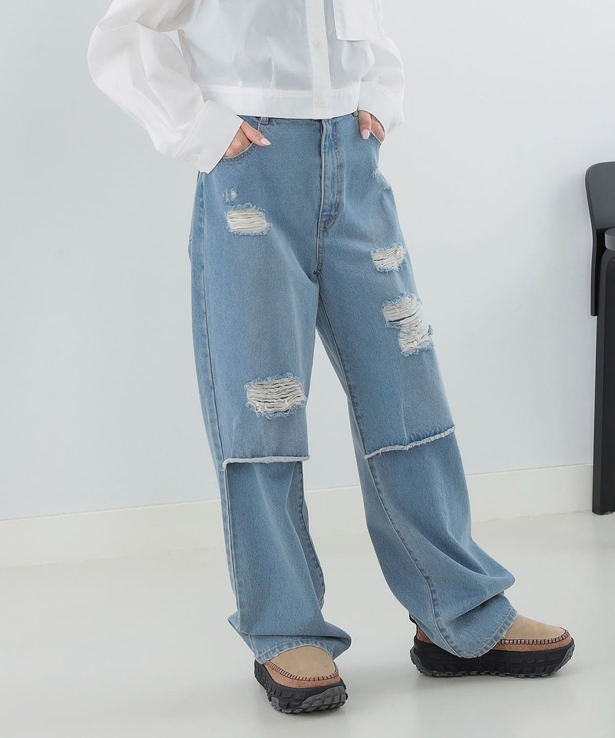 ダメージ デニム パンツ パンツ WOMEN BLUE 1 ダメージ デニム パンツ パンツ WOMEN BLUE 1