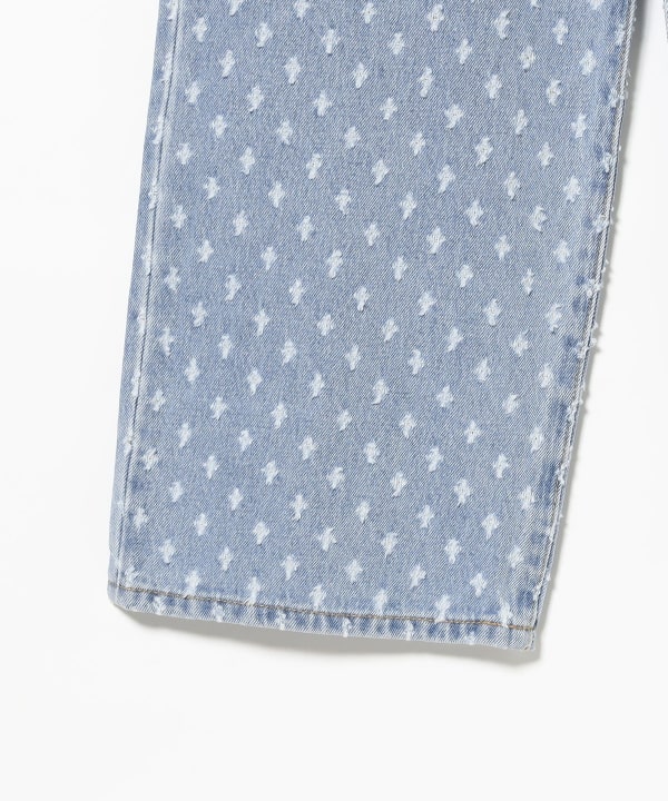 Jacquard denim straight pants