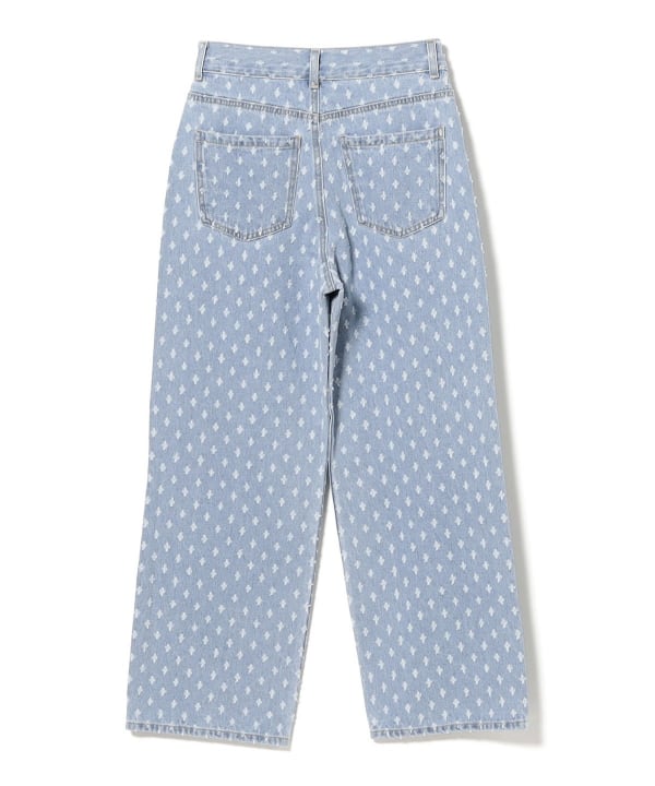 Jacquard denim straight pants