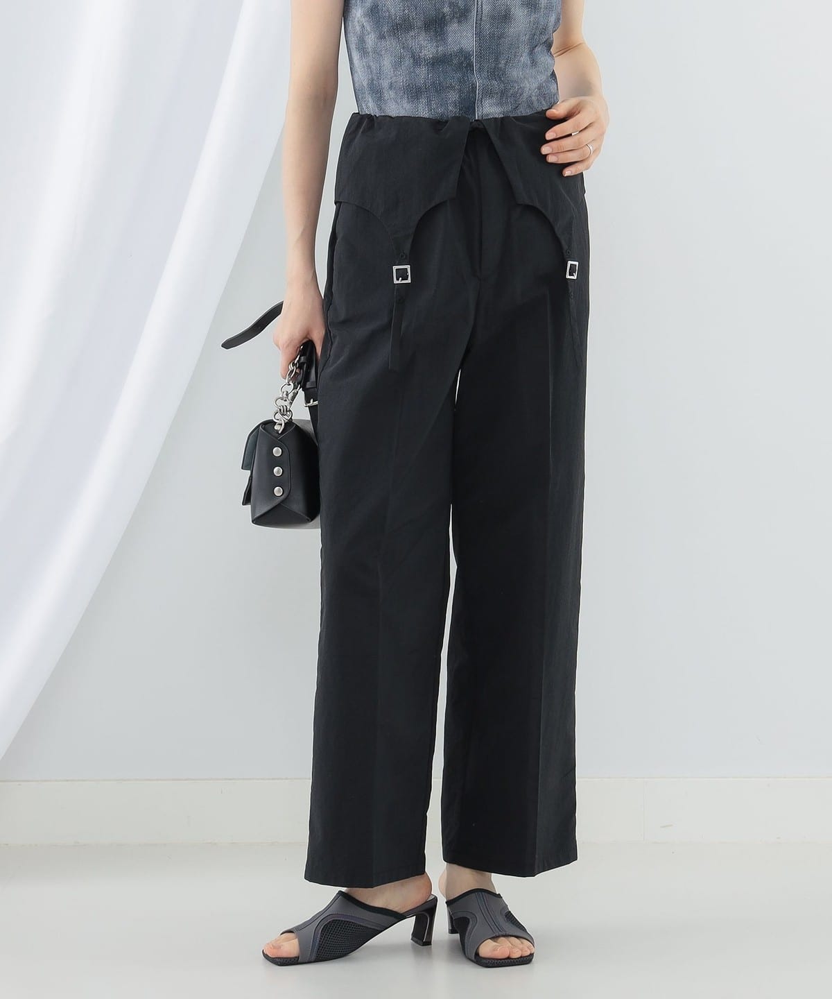 Ray BEAMS スラックス パンツ スリット レース ワイド