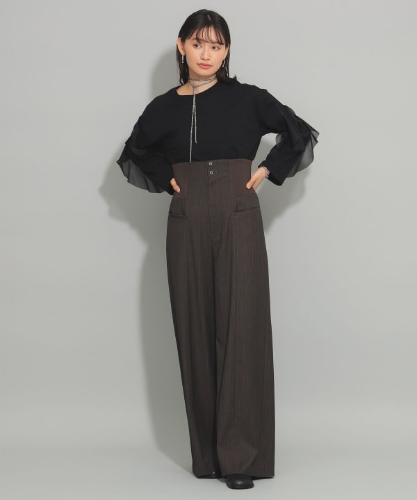 Ray BEAMS (Ray BEAMS) Rib Waist Wide Pants (Pants, Casual Pants) Available  at BEAMS