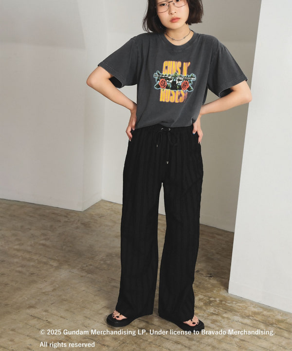 ボーダーズアットバルコニー黒 ストライプウエスト ワイドパンツ