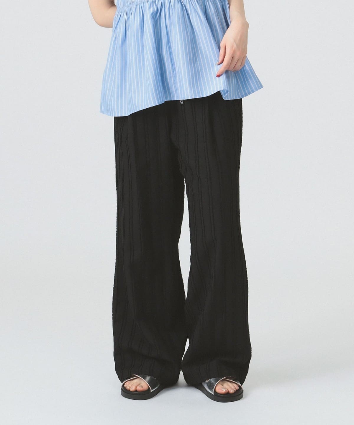 ストライプ ジャカード ワイド パンツ パンツ WOMEN BLACK 1 ストライプ ジャカード ワイド パンツ パンツ WOMEN BLACK 1