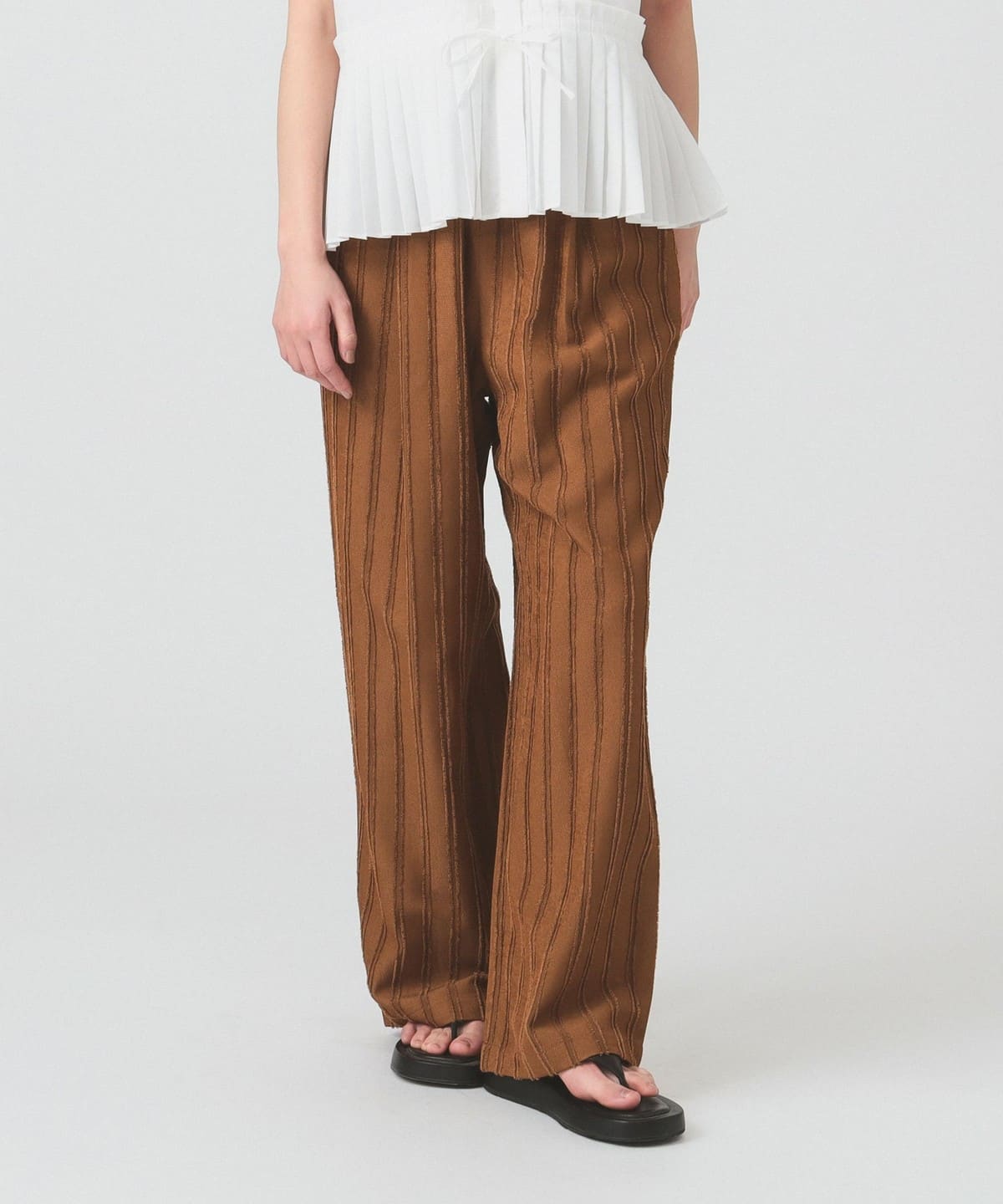 ストライプ ジャカード ワイド パンツ パンツ WOMEN BROWN 0 ストライプ ジャカード ワイド パンツ パンツ WOMEN BROWN 0