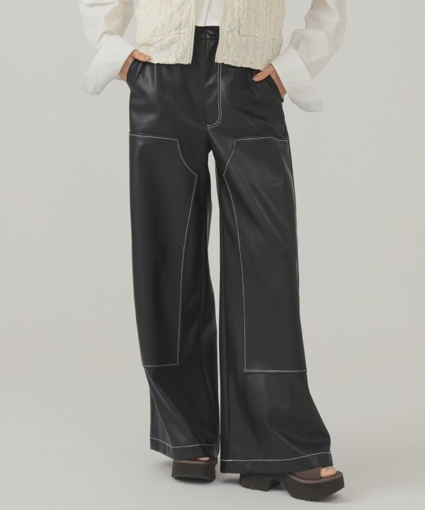 Ray BEAMS フェイクレザーワイドパンツ Ray BEAMS（レイ ビームス）フェイク レザー ワイド パンツ